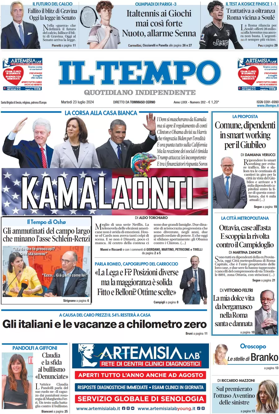 anteprima della prima pagina di il-tempo del 23/07/2024