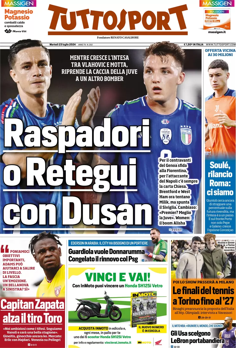 anteprima della prima pagina di tuttosport del 23/07/2024