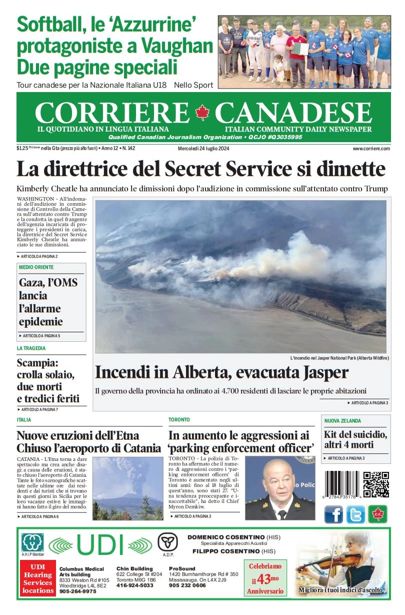 anteprima della prima pagina di corriere-canadese del 24/07/2024