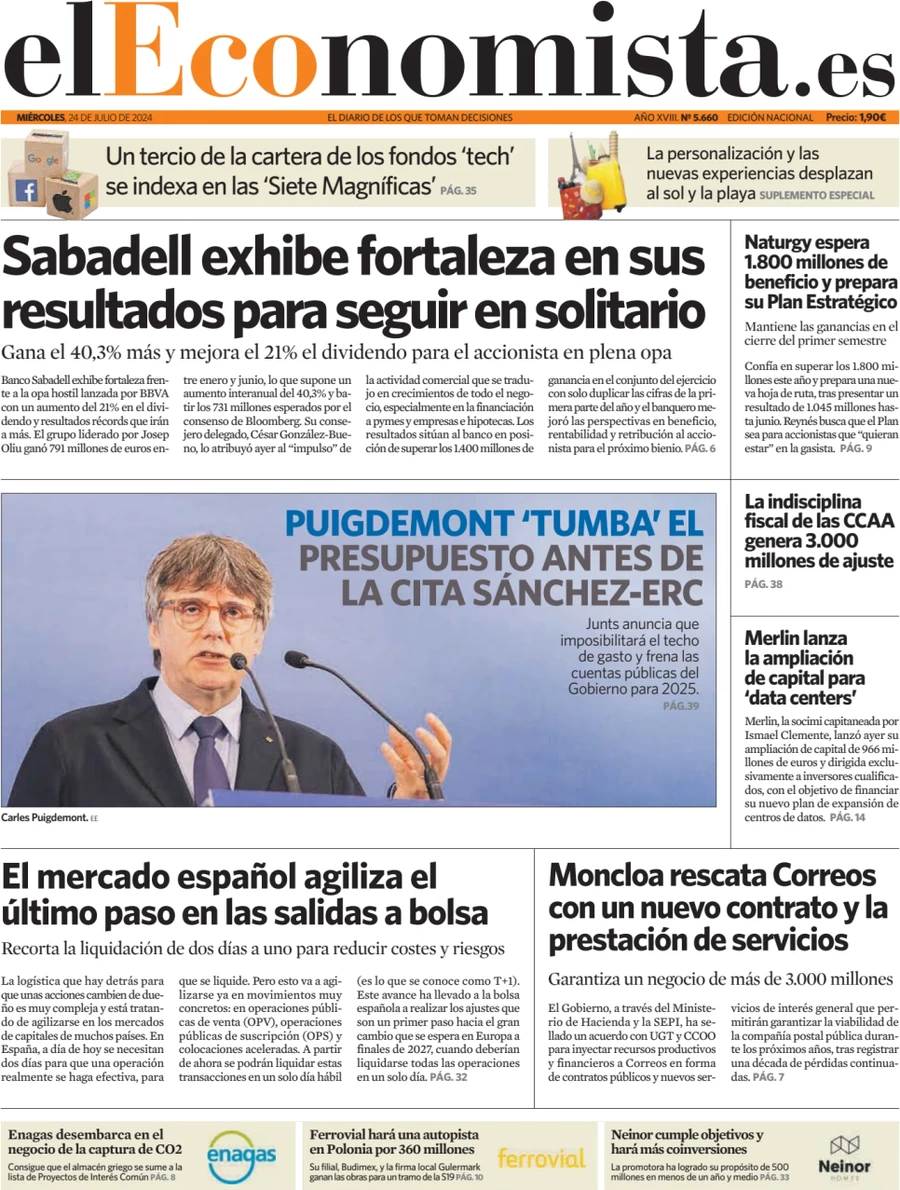 anteprima della prima pagina di el-economista del 24/07/2024
