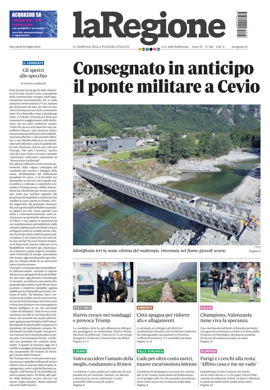 anteprima della prima pagina di la-regione del 24/07/2024