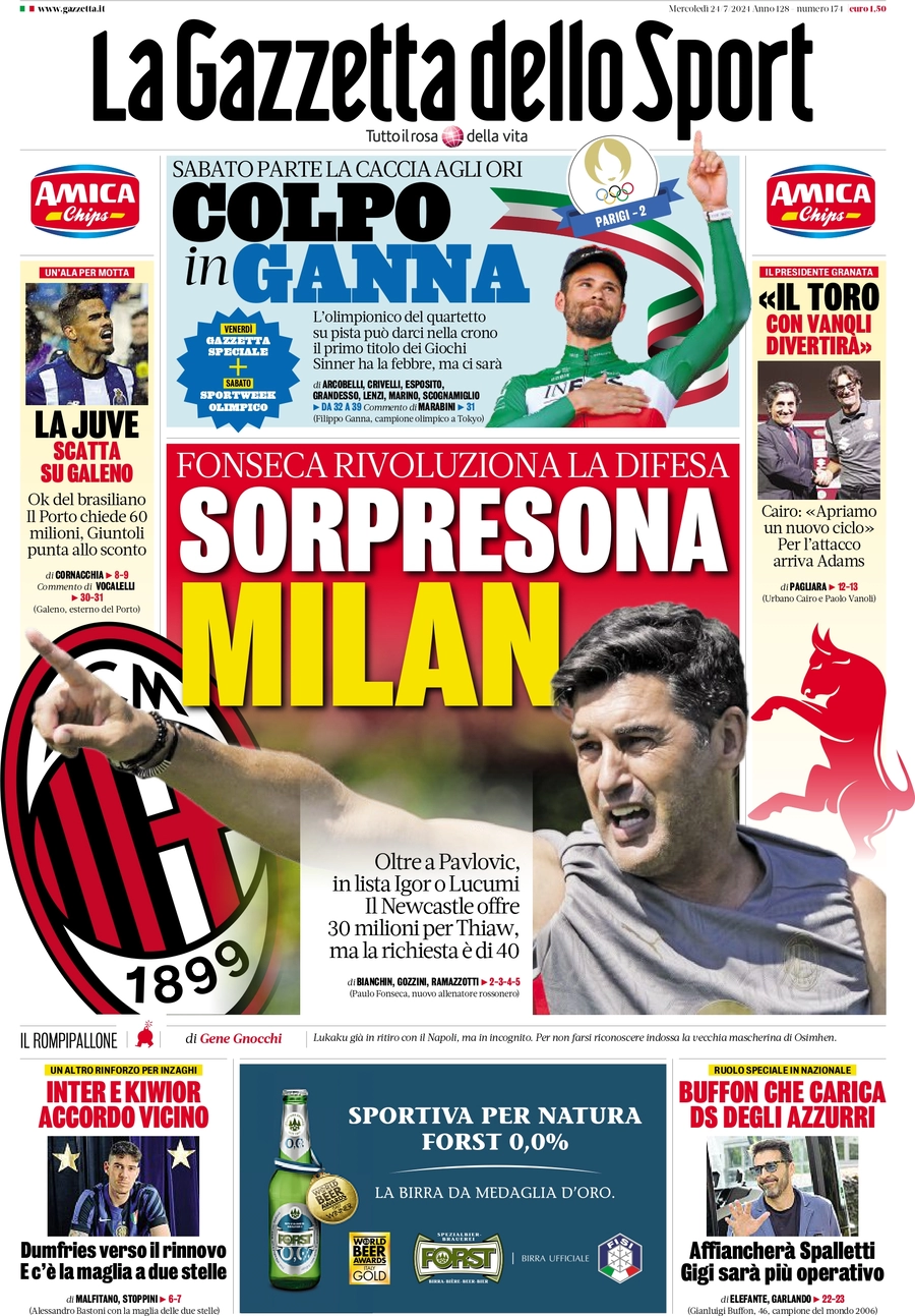 anteprima della prima pagina di la-gazzetta-dello-sport del 24/07/2024