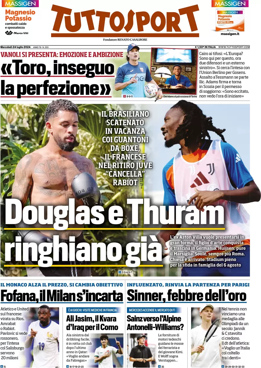 anteprima della prima pagina di tuttosport del 24/07/2024