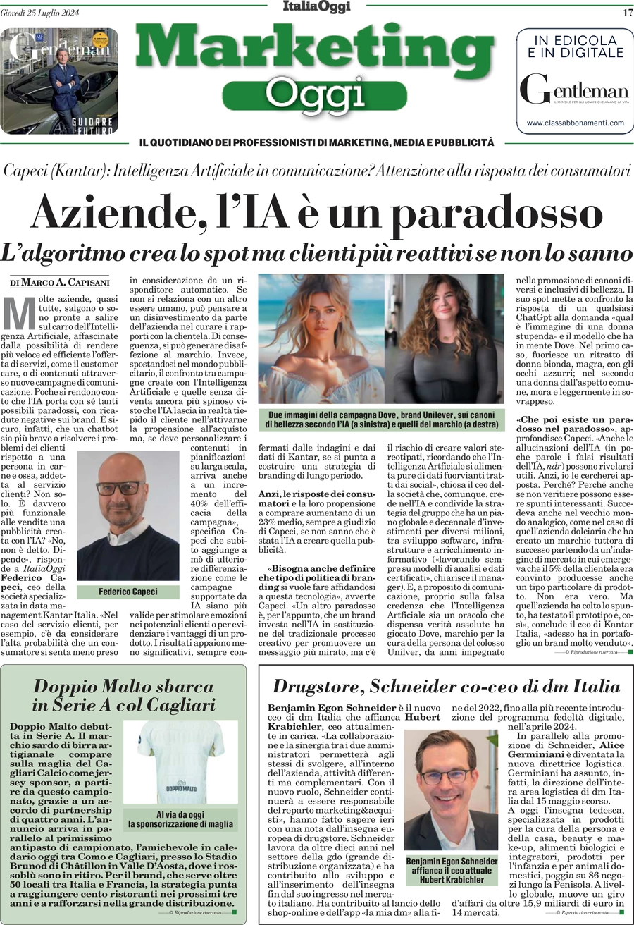 anteprima della prima pagina di marketing-oggi del 25/07/2024