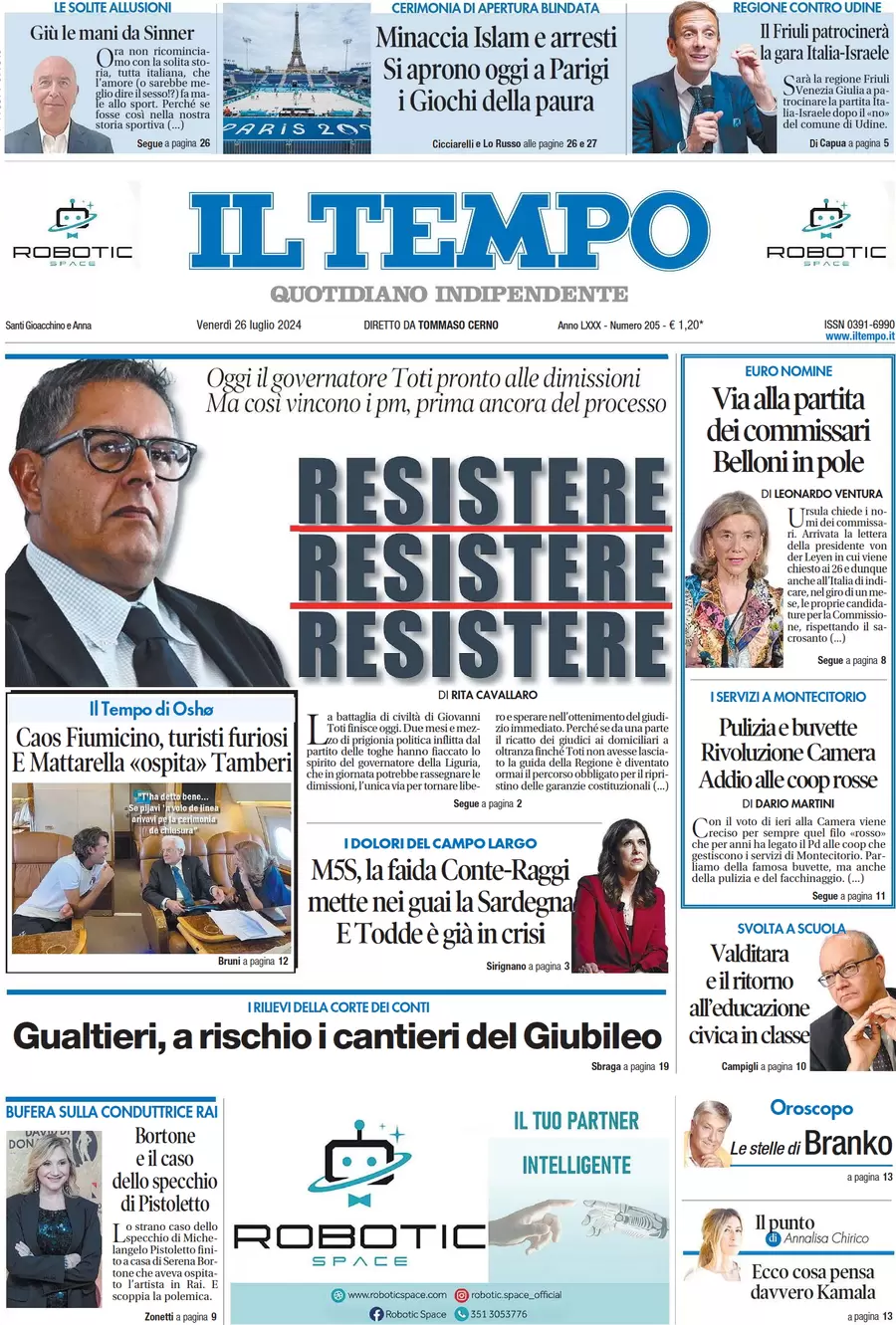 anteprima della prima pagina di il-tempo del 26/07/2024