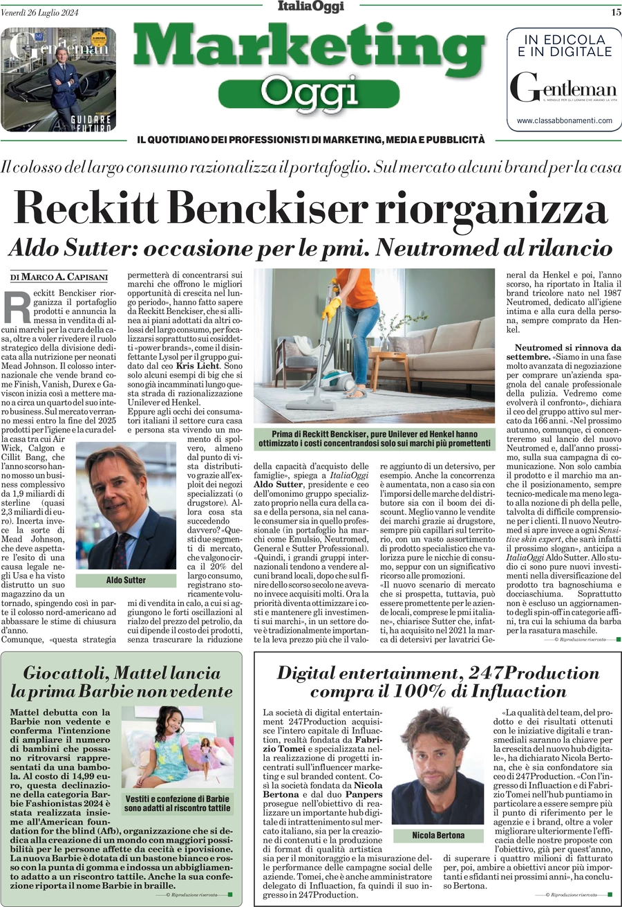 anteprima della prima pagina di marketing-oggi del 26/07/2024