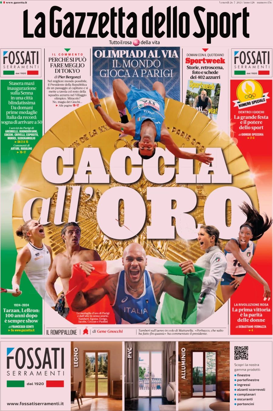 anteprima della prima pagina di la-gazzetta-dello-sport del 26/07/2024