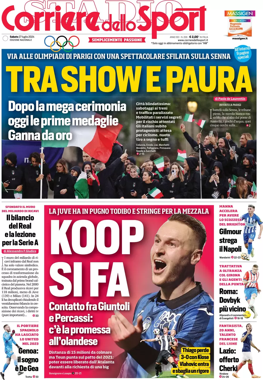 anteprima della prima pagina di corriere-dello-sport del 27/07/2024