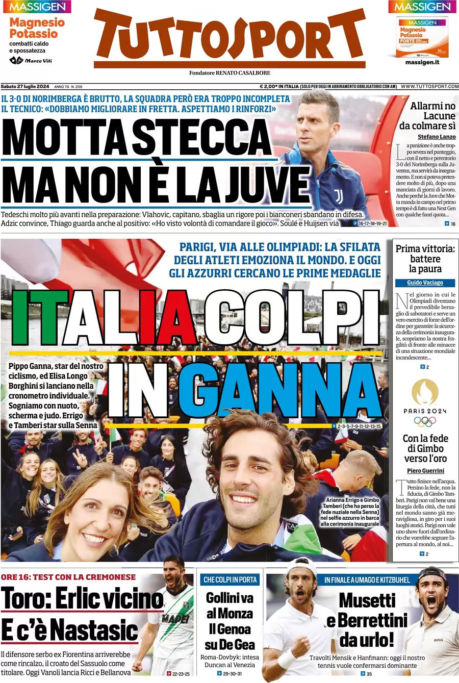 anteprima della prima pagina di tuttosport del 27/07/2024