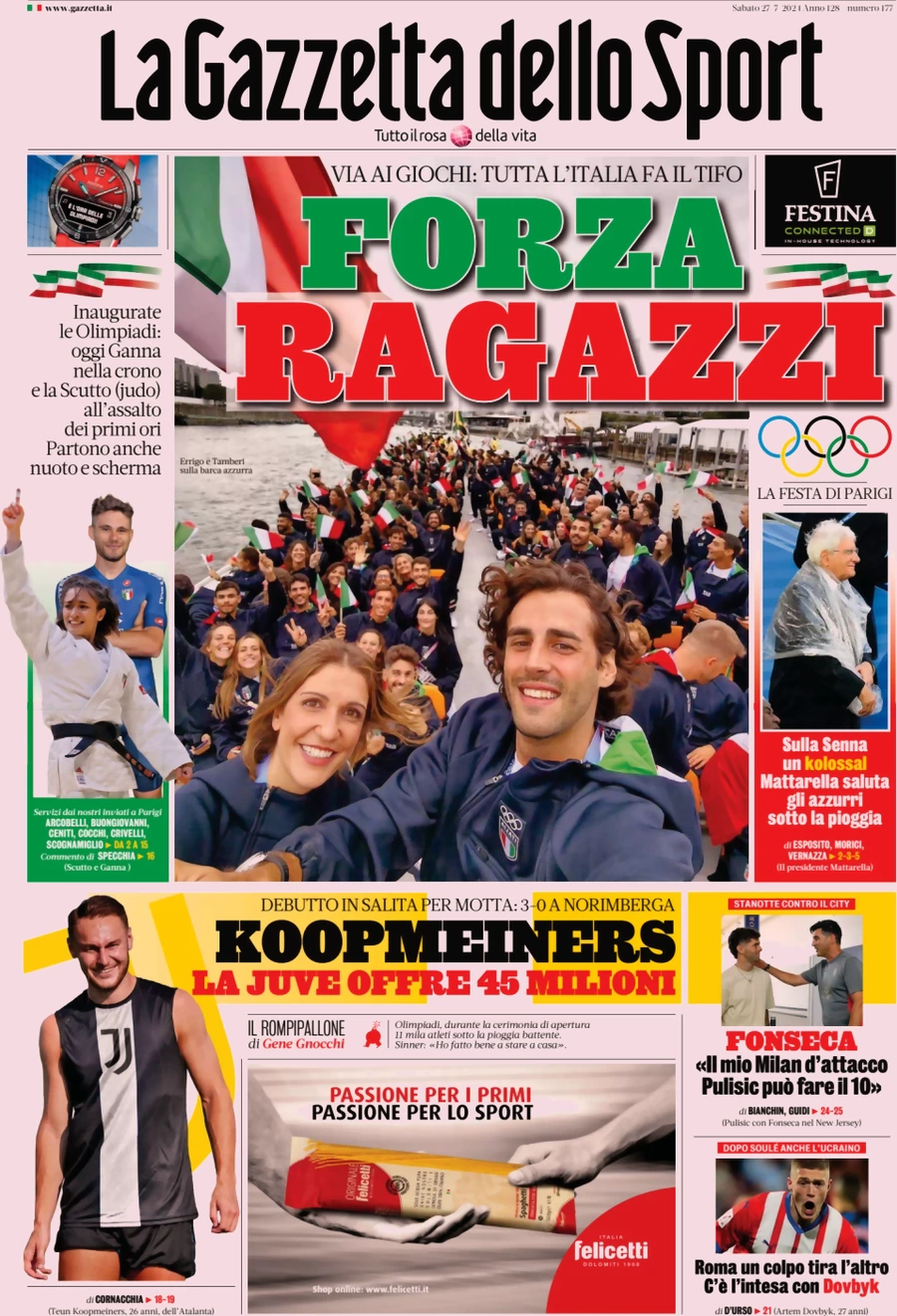 anteprima della prima pagina di la-gazzetta-dello-sport del 27/07/2024