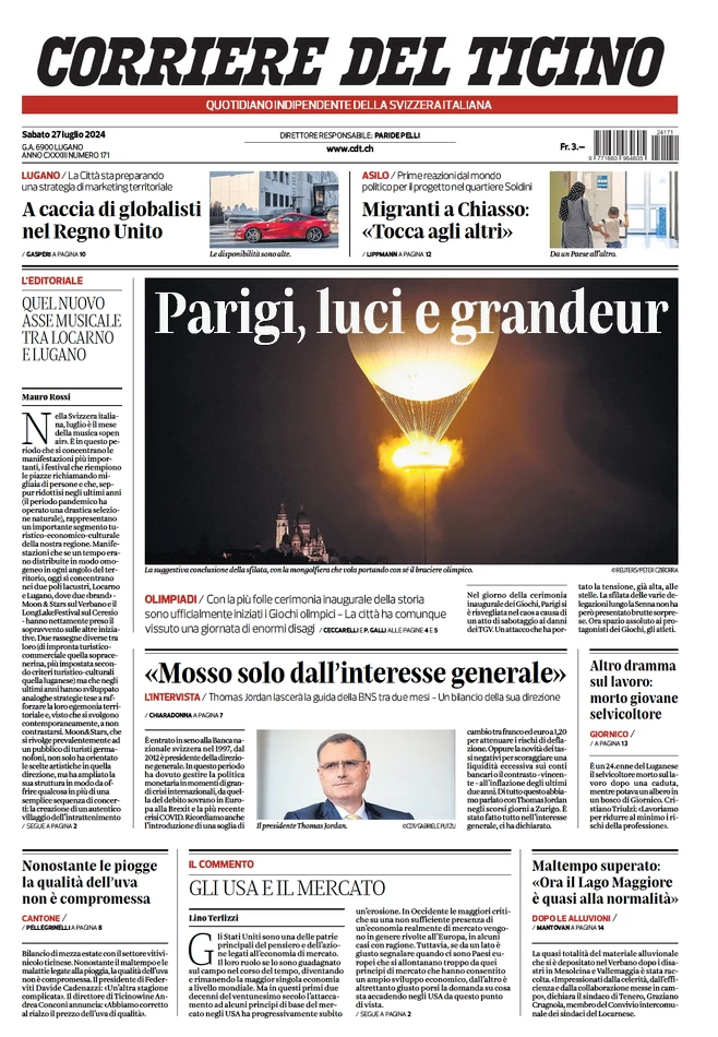anteprima della prima pagina di corriere-del-ticino del 27/07/2024