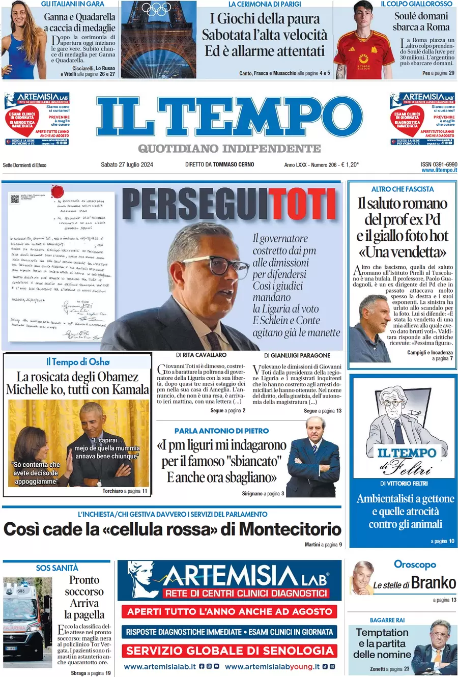 anteprima della prima pagina di il-tempo del 27/07/2024