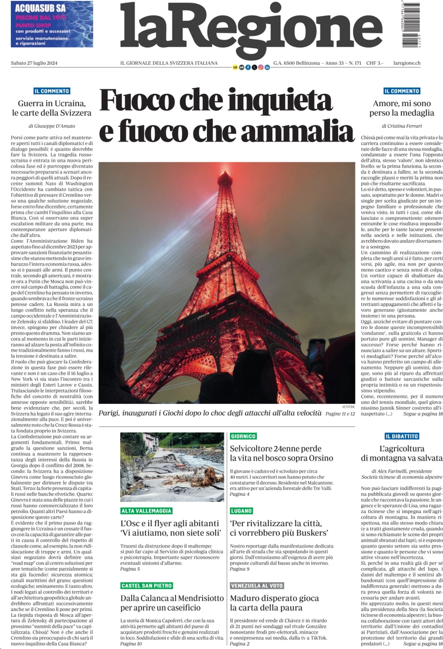 anteprima della prima pagina di la-regione del 27/07/2024