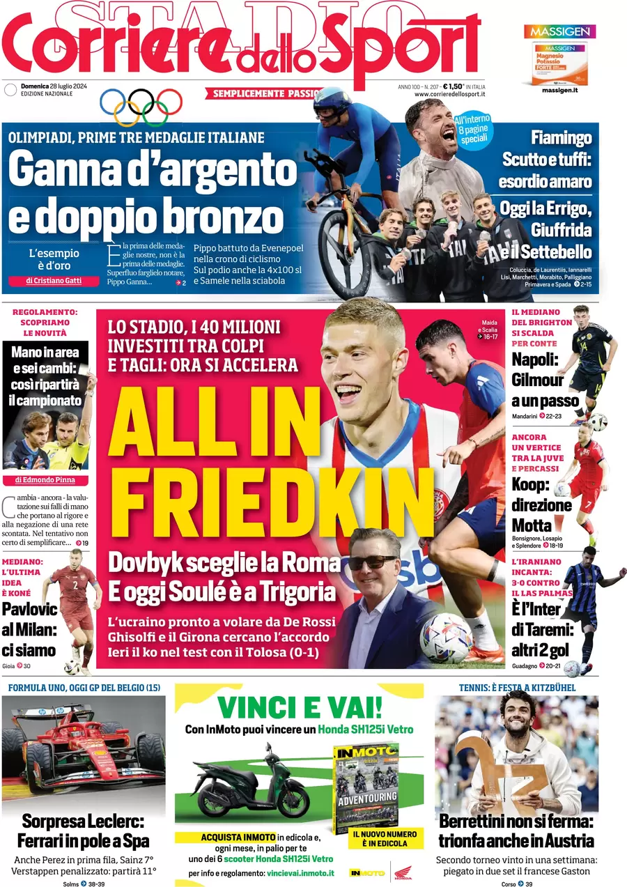 anteprima della prima pagina di corriere-dello-sport del 28/07/2024