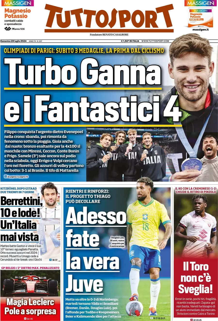 anteprima della prima pagina di tuttosport del 28/07/2024