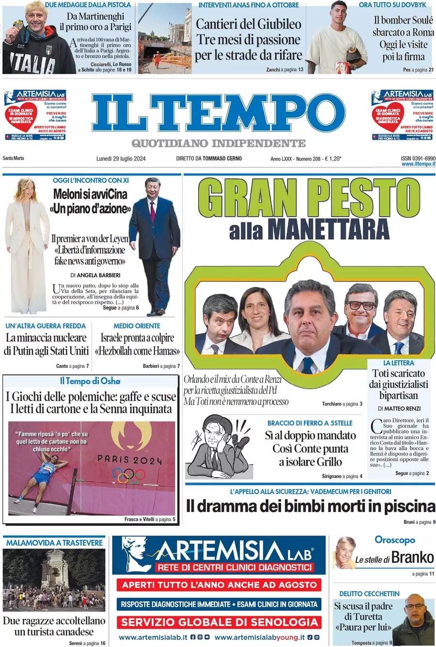 anteprima della prima pagina di il-tempo del 29/07/2024