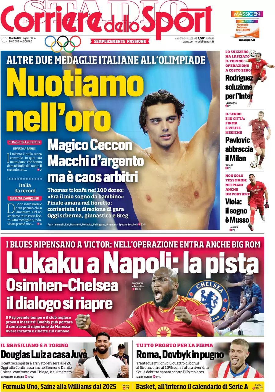 anteprima della prima pagina di corriere-dello-sport del 30/07/2024