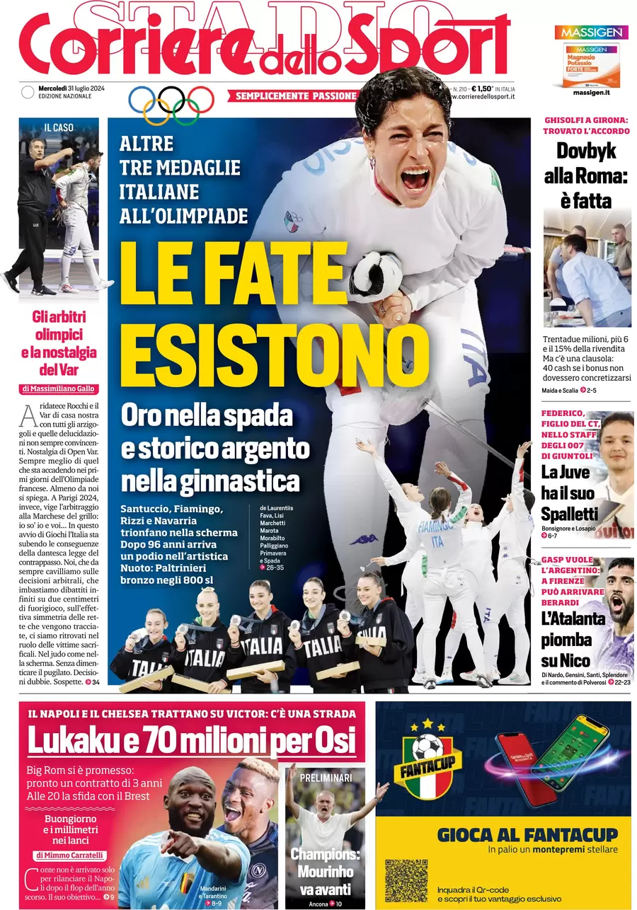 anteprima della prima pagina di corriere-dello-sport del 31/07/2024