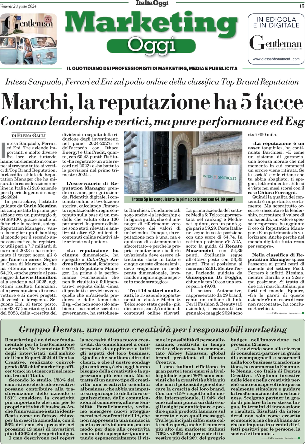 anteprima della prima pagina di marketing-oggi del 02/08/2024