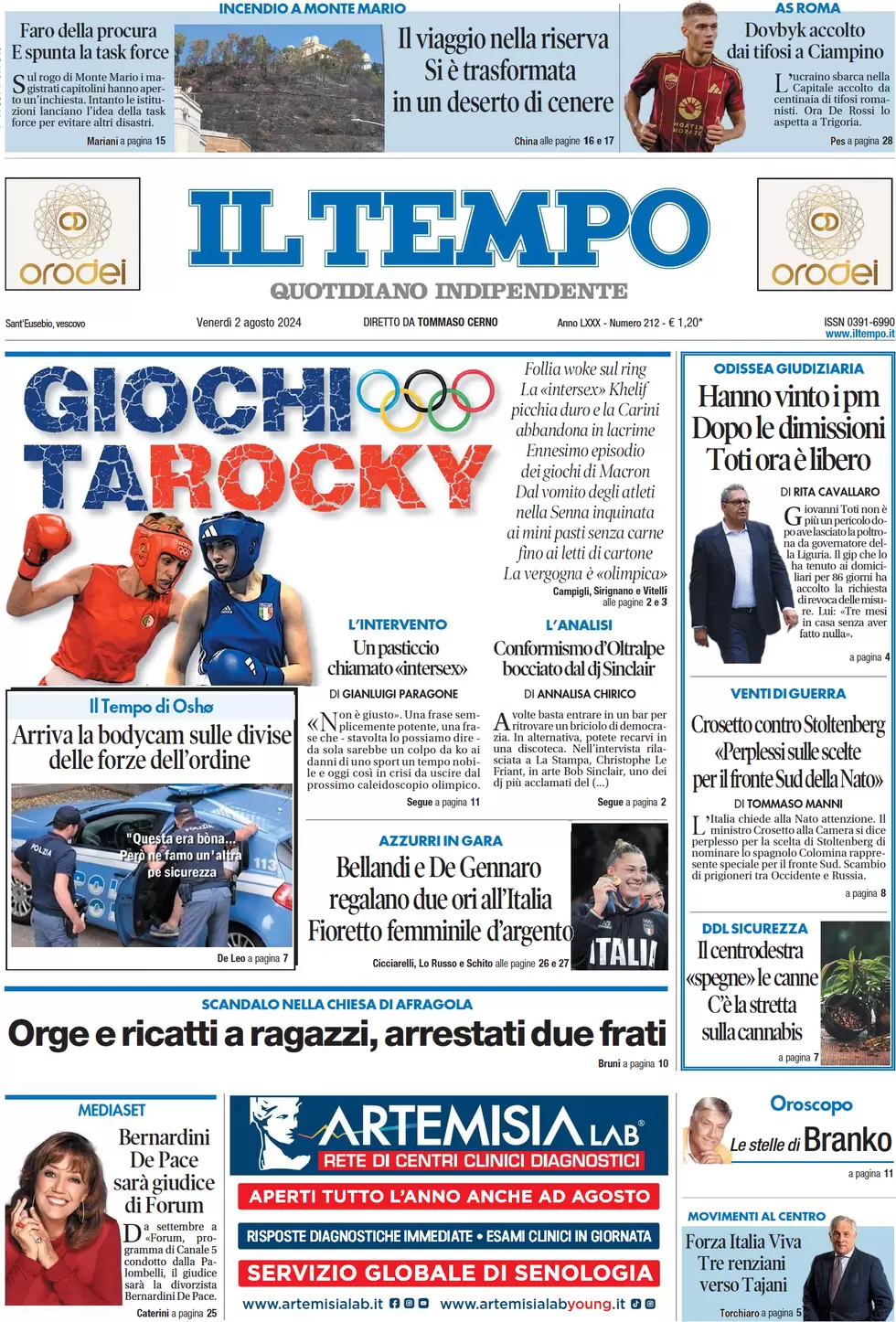 anteprima della prima pagina di il-tempo del 02/08/2024
