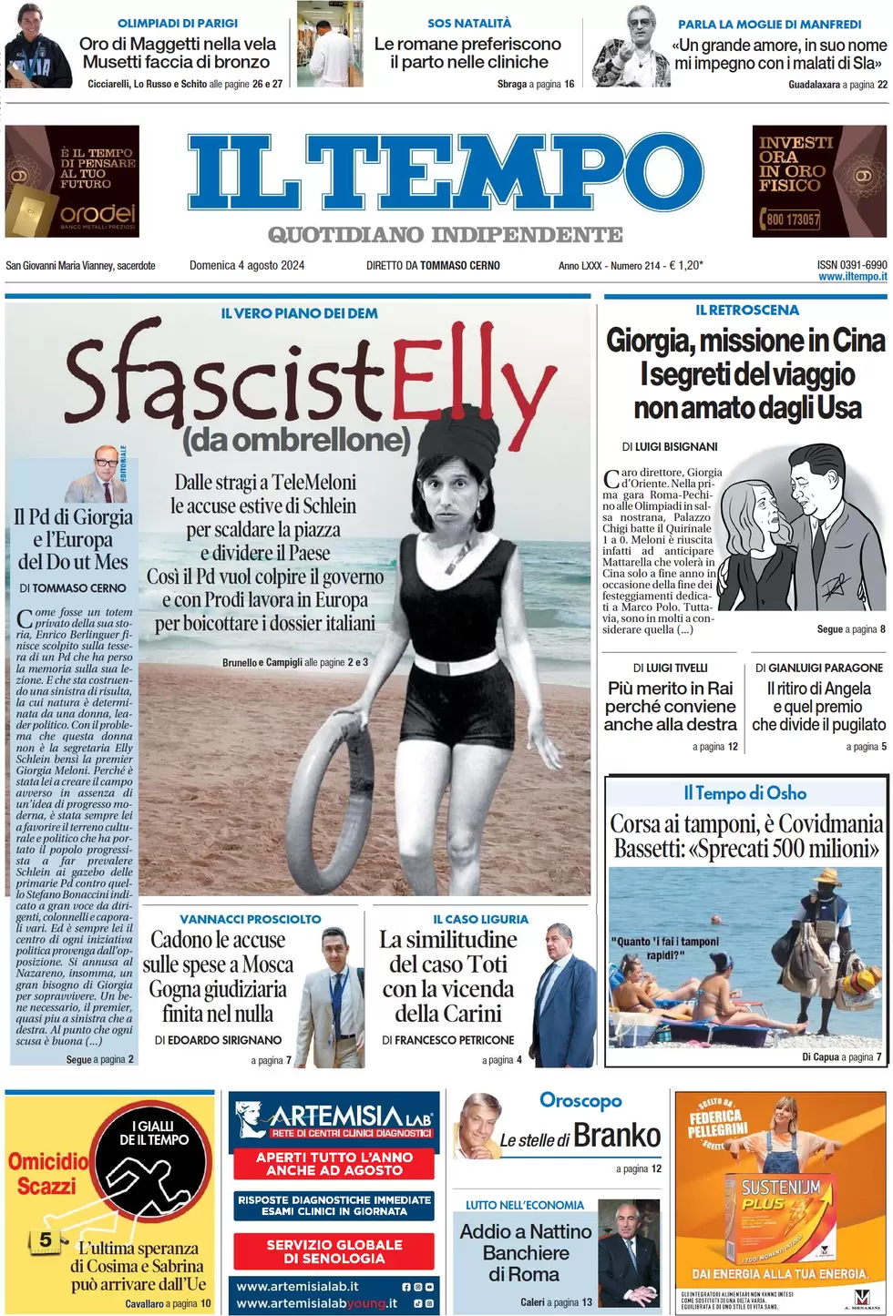 anteprima della prima pagina di il-tempo del 04/08/2024