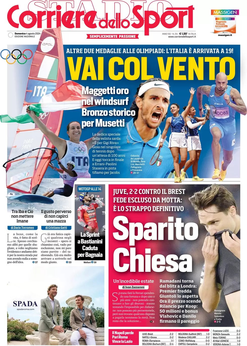 anteprima della prima pagina di corriere-dello-sport del 04/08/2024