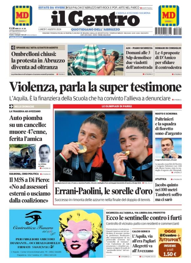 anteprima della prima pagina di il-centro-laquila del 05/08/2024