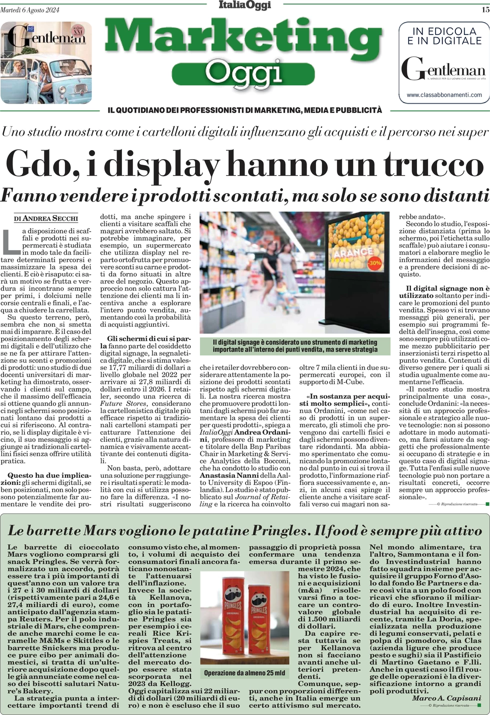 anteprima della prima pagina di marketing-oggi del 06/08/2024