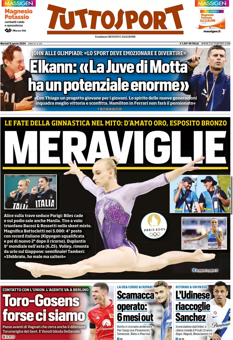 anteprima della prima pagina di tuttosport del 06/08/2024