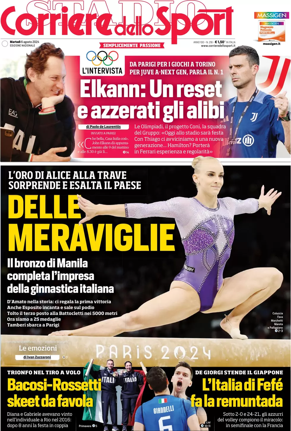 anteprima della prima pagina di corriere-dello-sport del 06/08/2024
