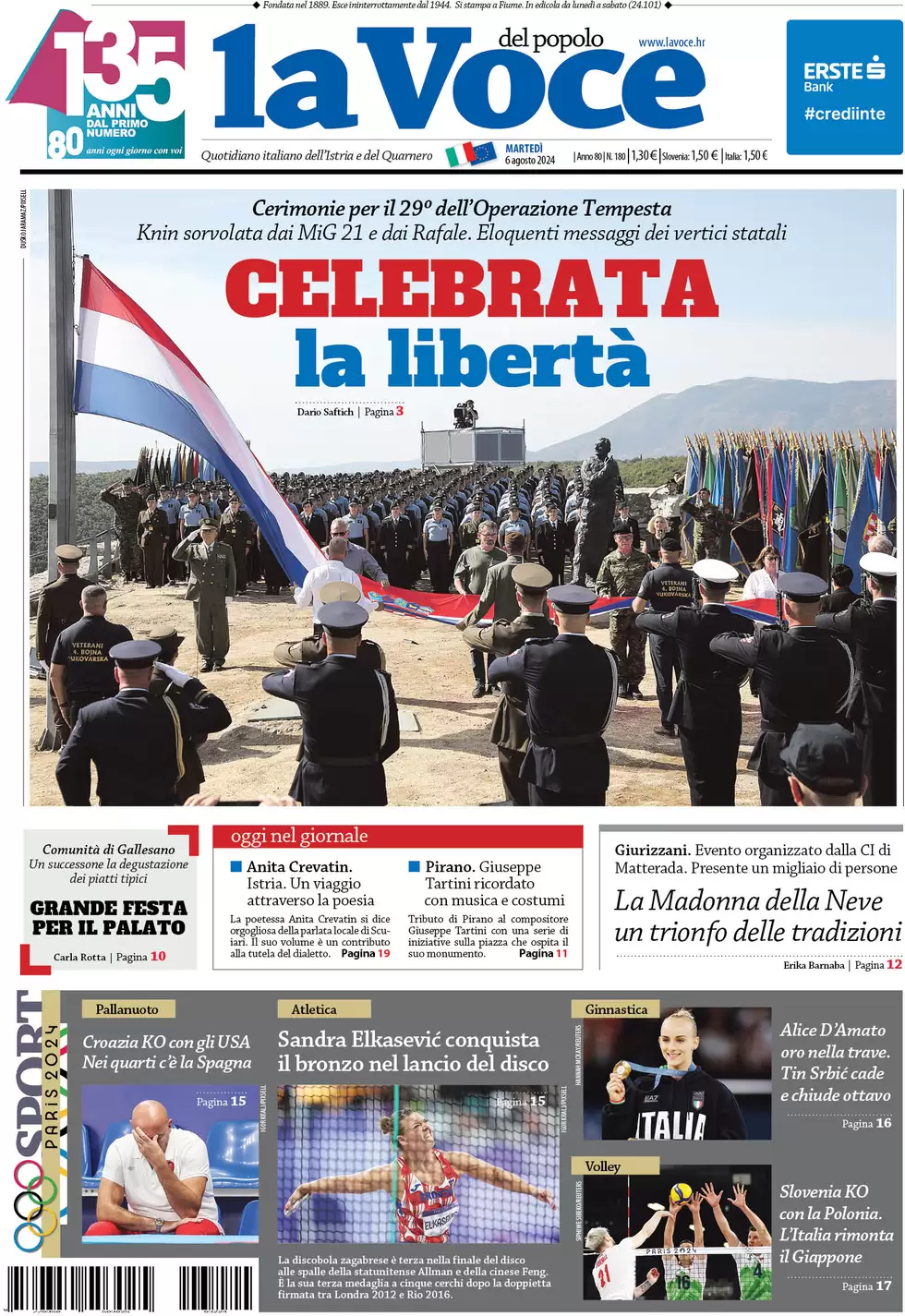 anteprima della prima pagina di la-voce-del-popolo del 06/08/2024