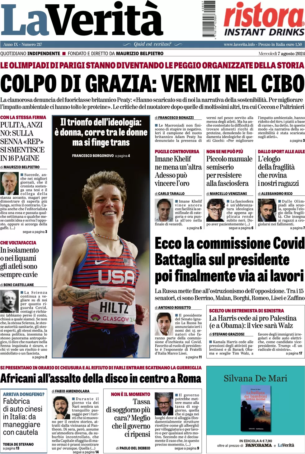 anteprima della prima pagina di la-verit del 07/08/2024