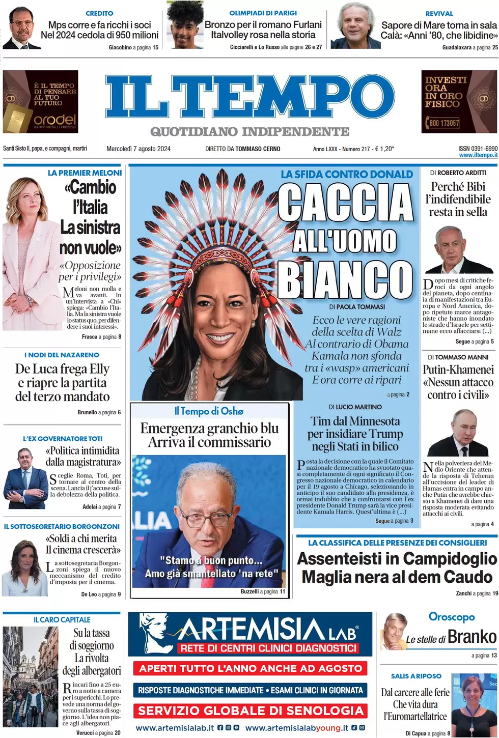 anteprima della prima pagina di il-tempo del 07/08/2024