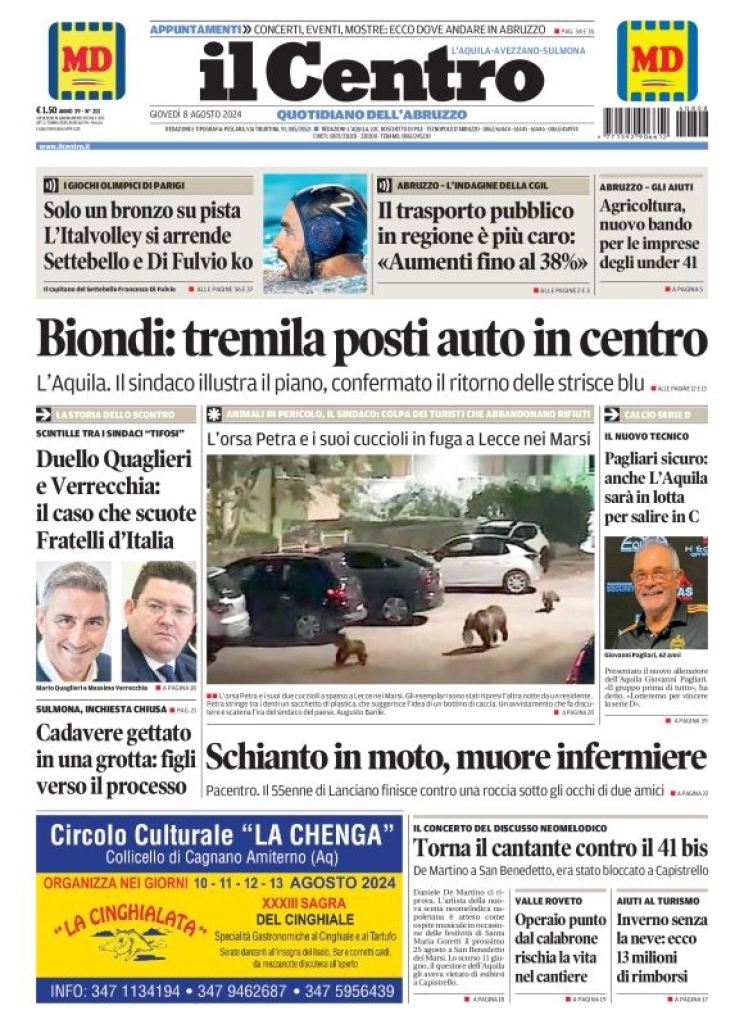 anteprima della prima pagina di il-centro-laquila del 08/08/2024
