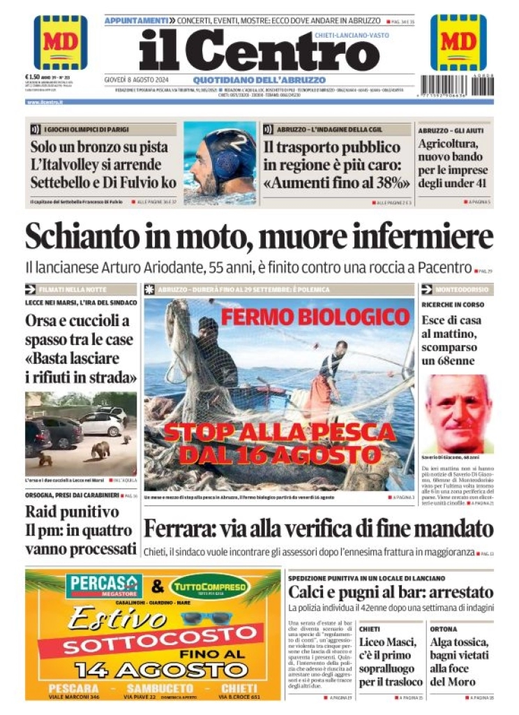 anteprima della prima pagina di il-centro-chieti del 08/08/2024