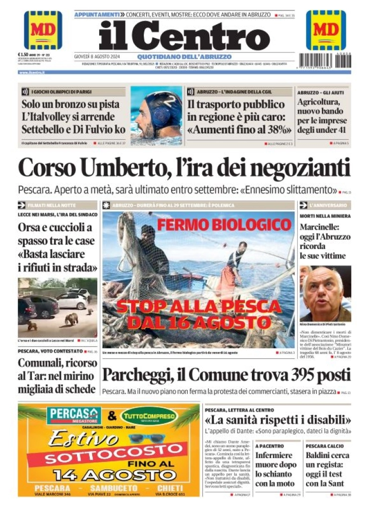 anteprima della prima pagina di il-centro-pescara del 08/08/2024