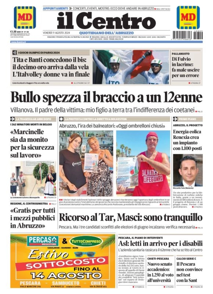 anteprima della prima pagina di il-centro-pescara del 09/08/2024