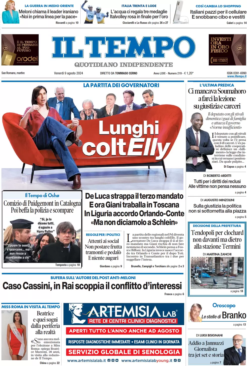anteprima della prima pagina di il-tempo del 09/08/2024
