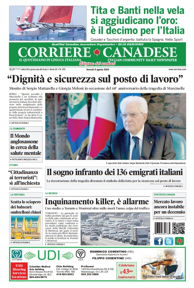 anteprima della prima pagina di corriere-canadese del 09/08/2024