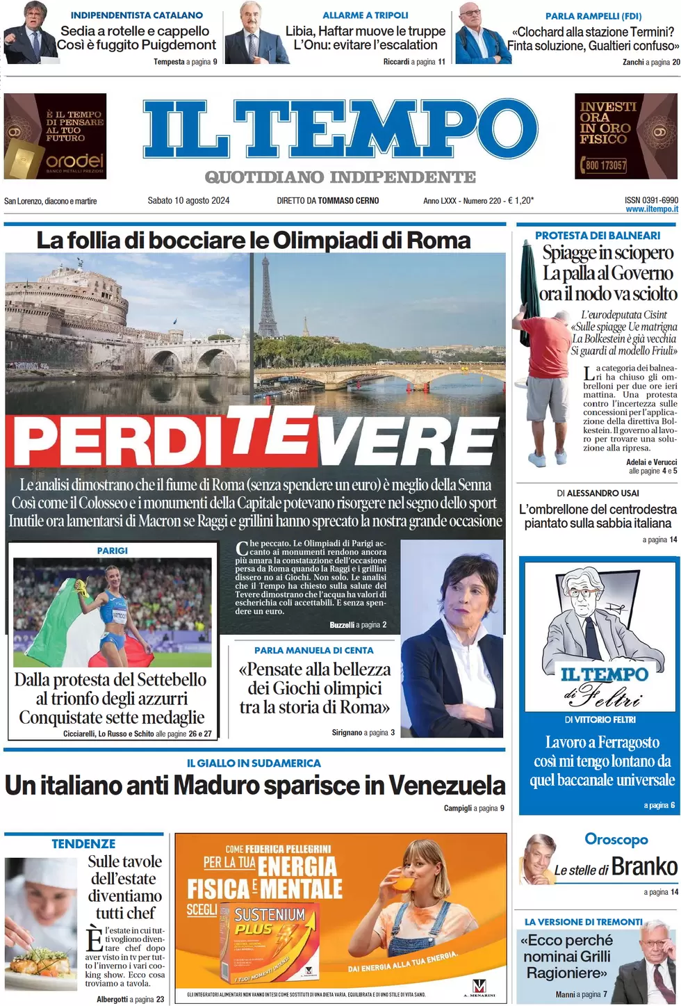 anteprima della prima pagina di il-tempo del 10/08/2024