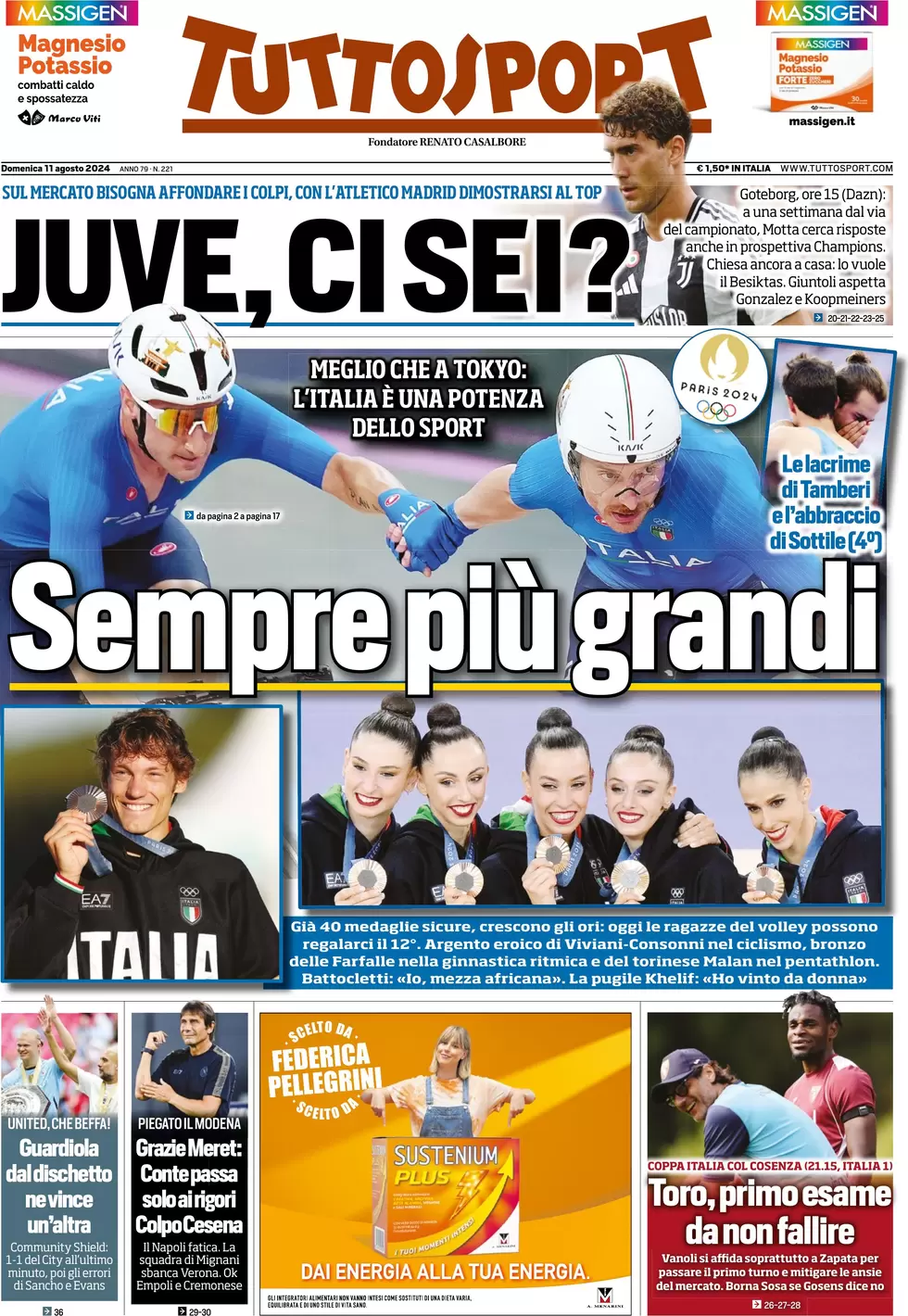 anteprima della prima pagina di tuttosport del 11/08/2024