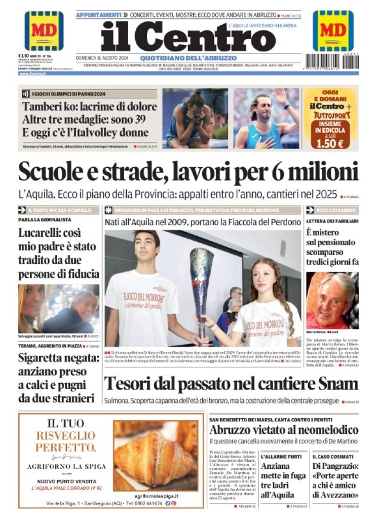 anteprima della prima pagina di il-centro-laquila del 11/08/2024