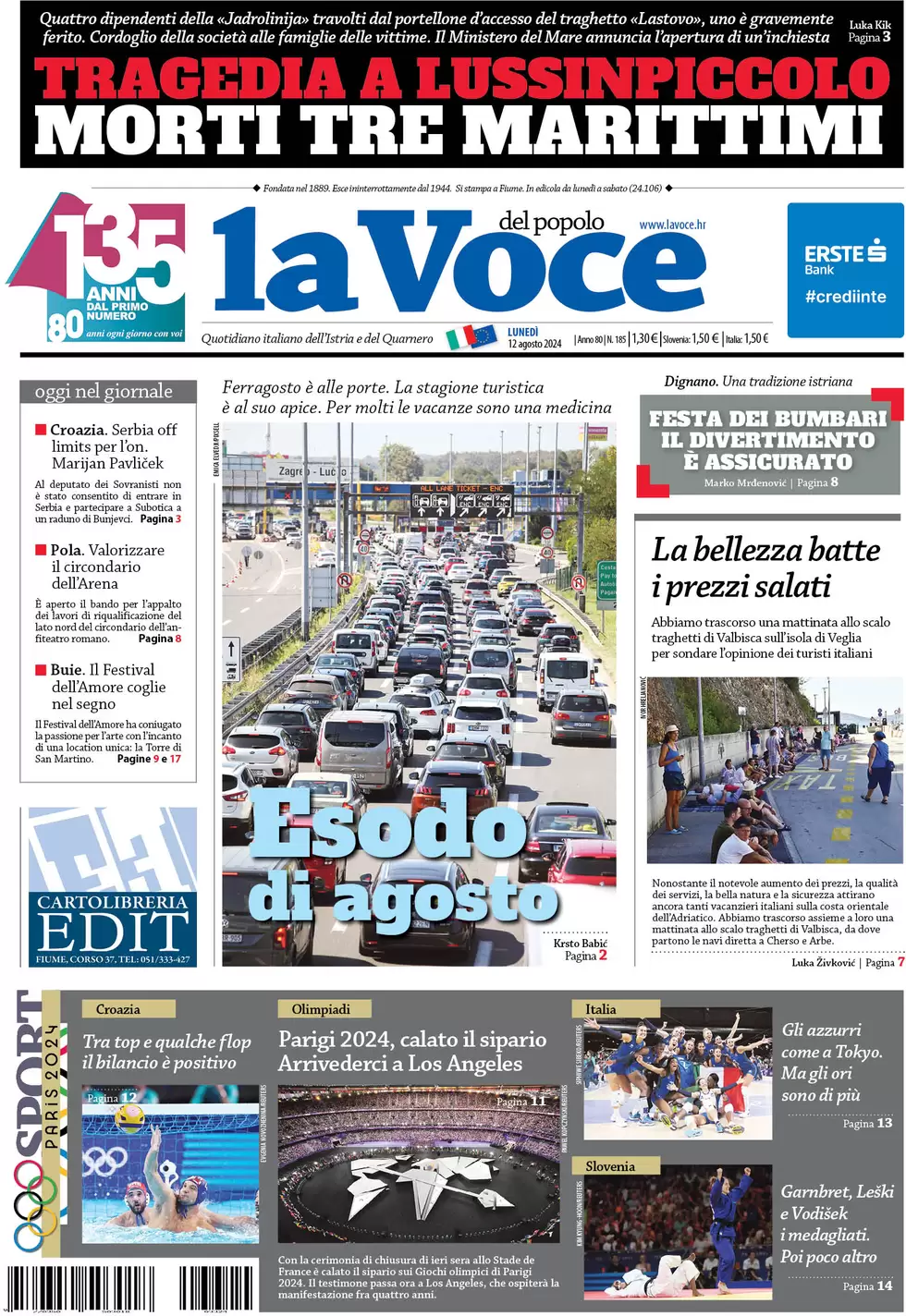anteprima della prima pagina di la-voce-del-popolo del 12/08/2024