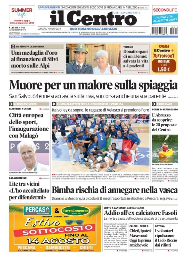 anteprima della prima pagina di il-centro-chieti del 12/08/2024