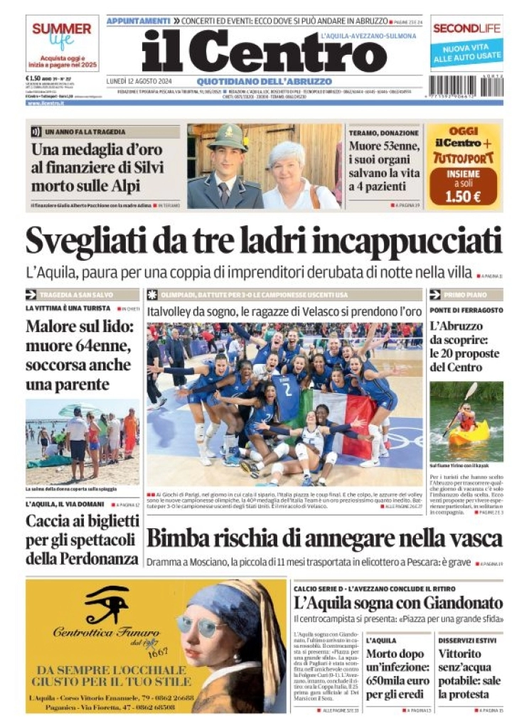 anteprima della prima pagina di il-centro-laquila del 12/08/2024