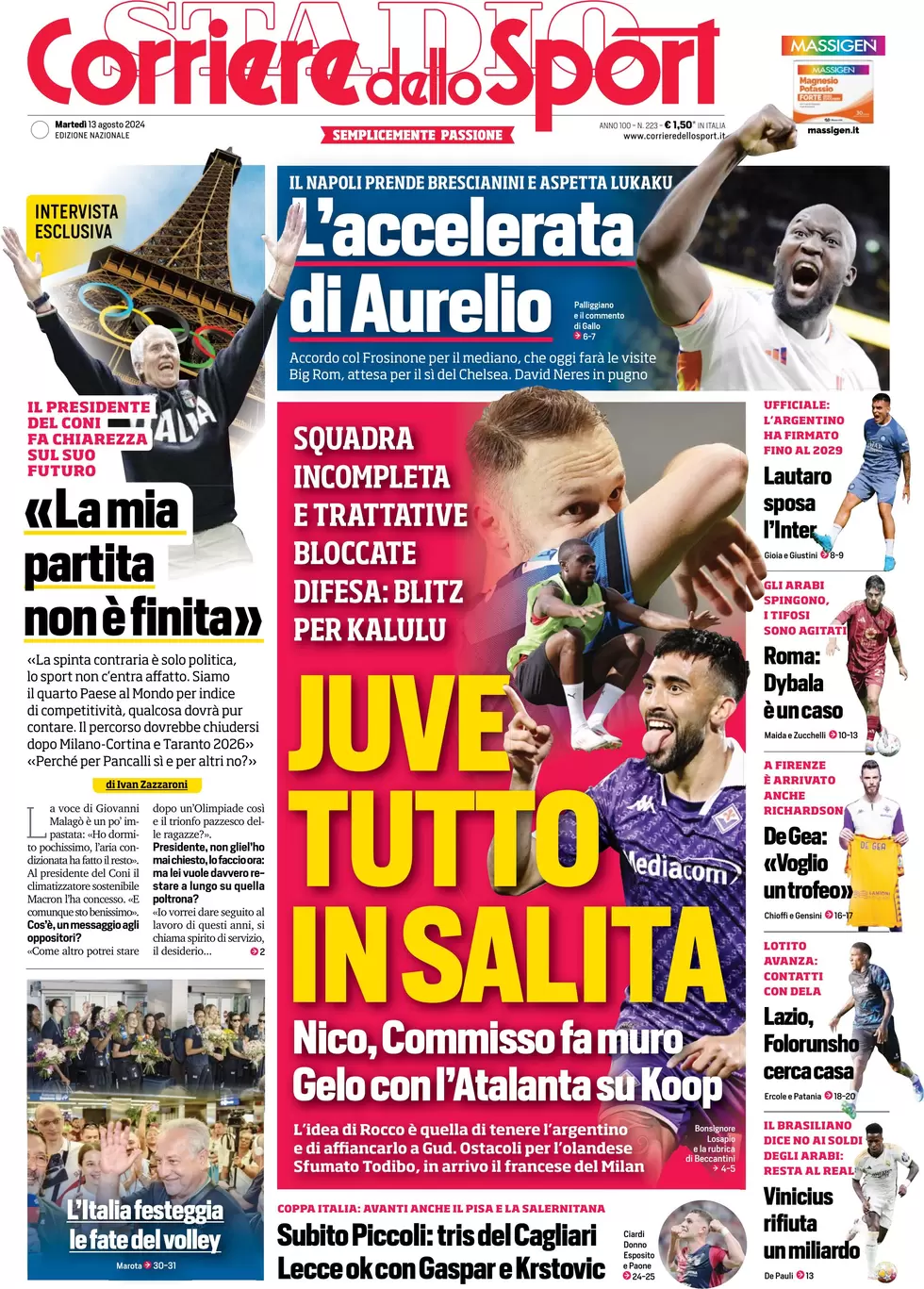 anteprima della prima pagina di corriere-dello-sport del 14/08/2024