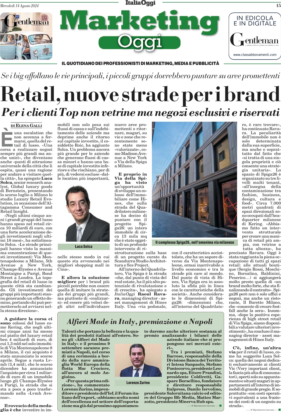 anteprima della prima pagina di marketing-oggi del 14/08/2024