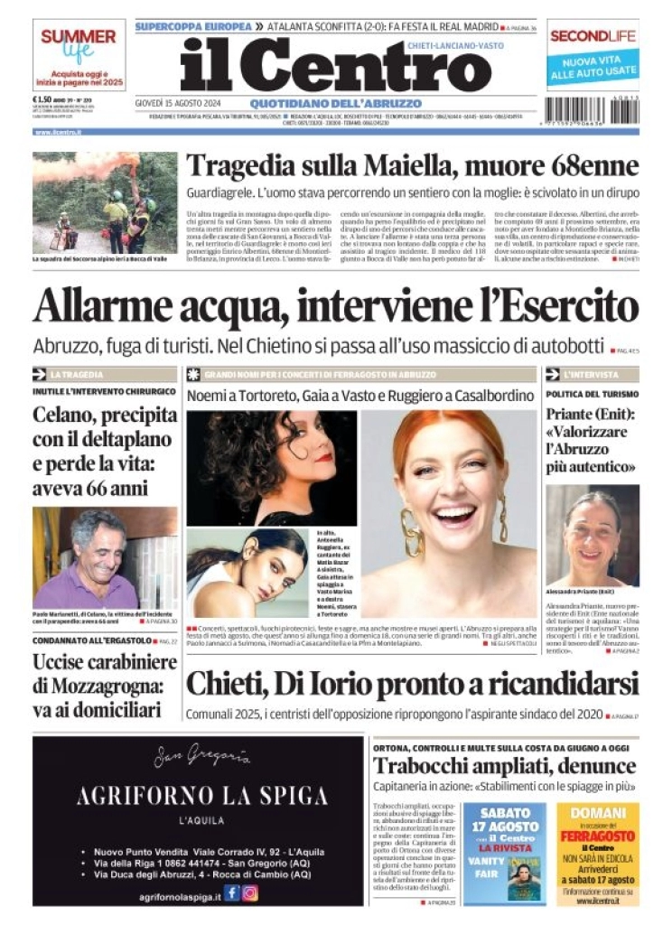 anteprima della prima pagina di il-centro-chieti del 15/08/2024