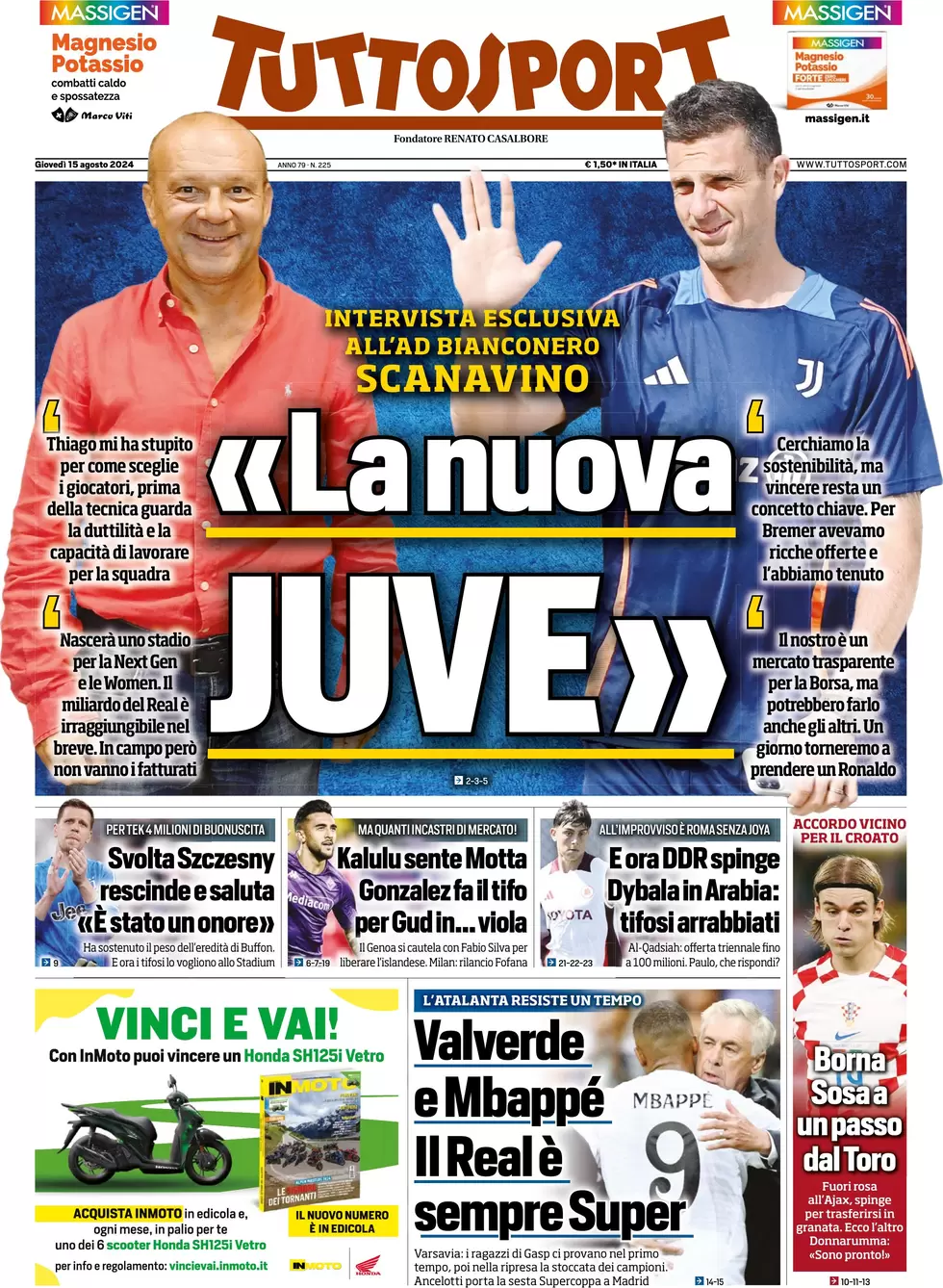 anteprima della prima pagina di tuttosport del 15/08/2024