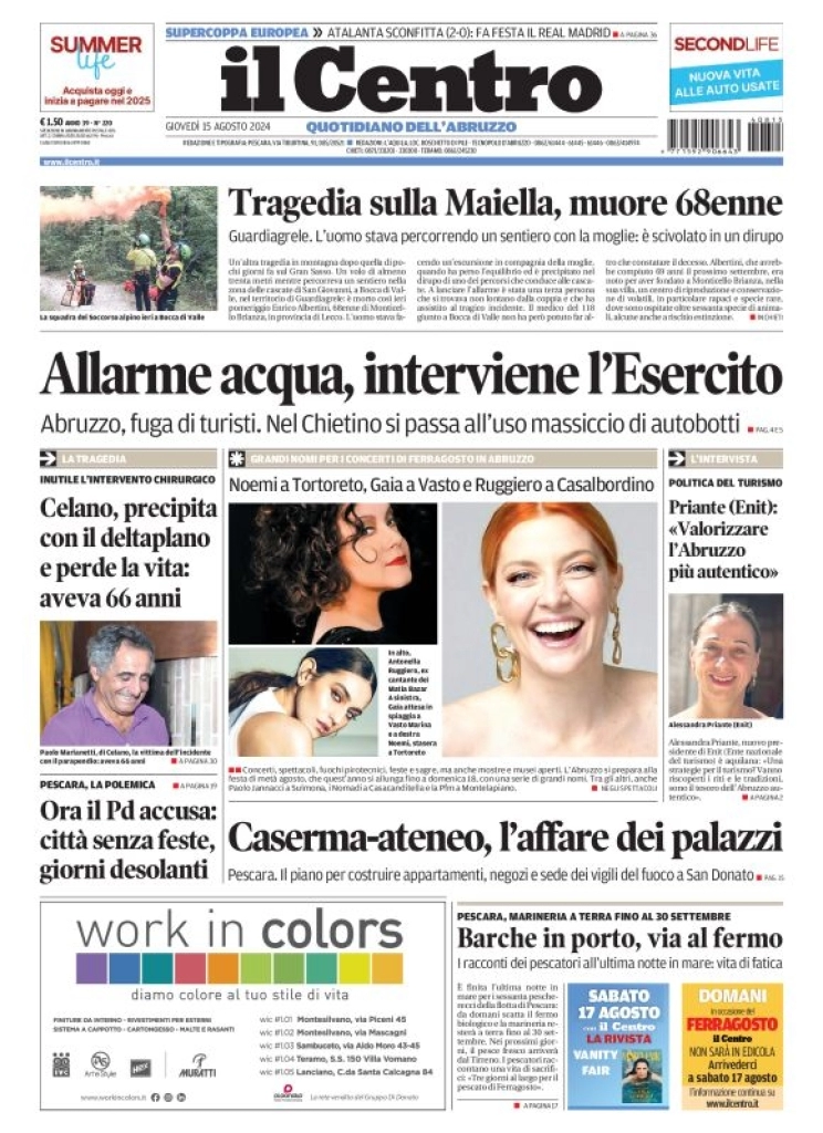 anteprima della prima pagina di il-centro-pescara del 15/08/2024
